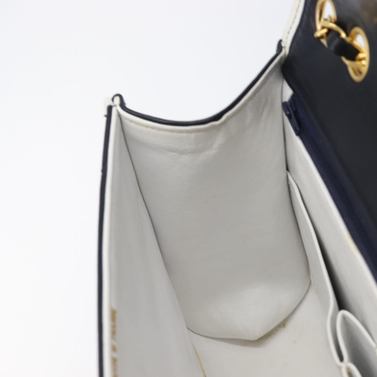 CHANEL Chain Shoulder Bag Lamb Skin Navy Gold CC Auth 214023V