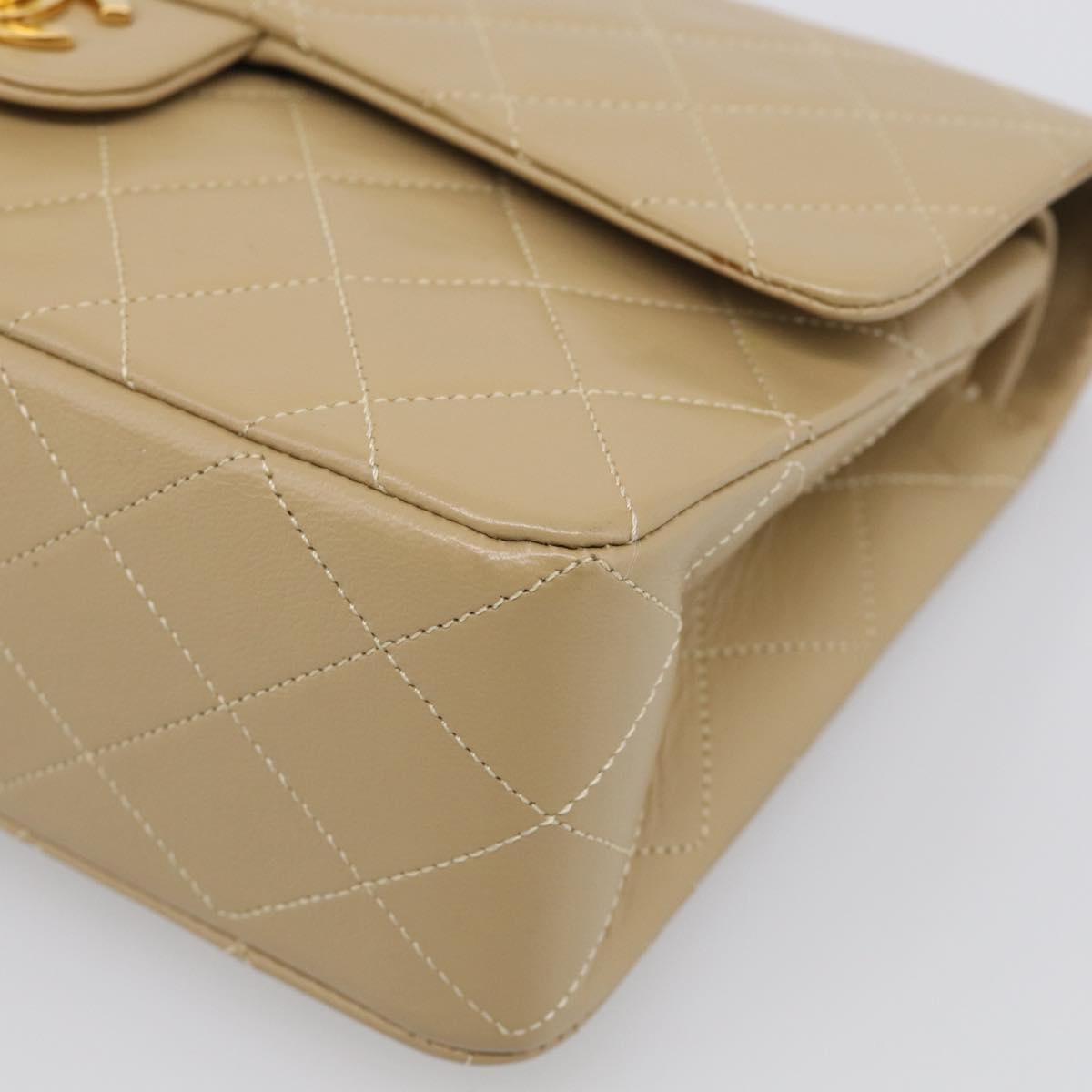 CHANEL Matelasse 25 Chain Shoulder Bag Lamb Skin Beige Gold CC Auth 214025SAM