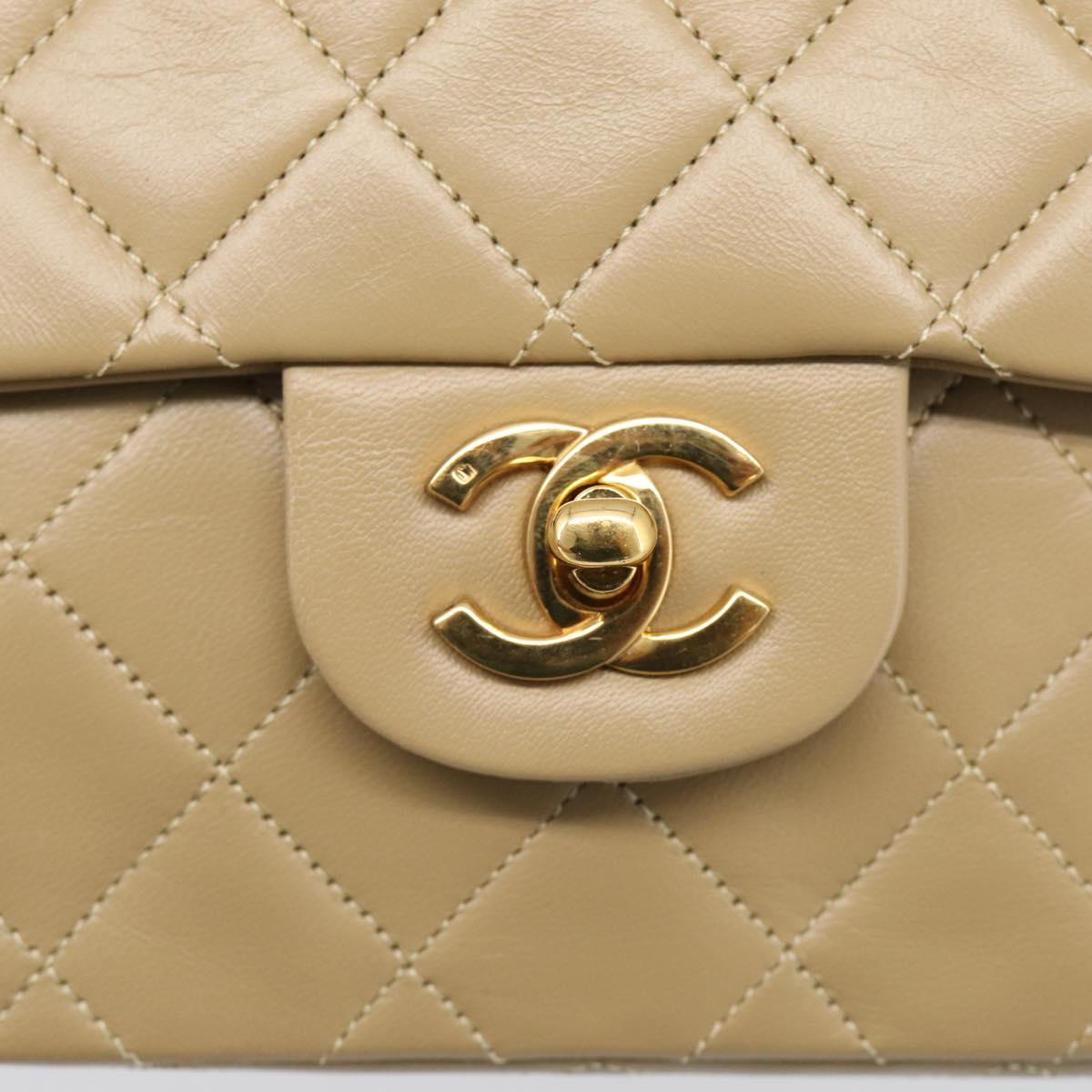 CHANEL Matelasse 25 Chain Shoulder Bag Lamb Skin Beige Gold CC Auth 214025SAM