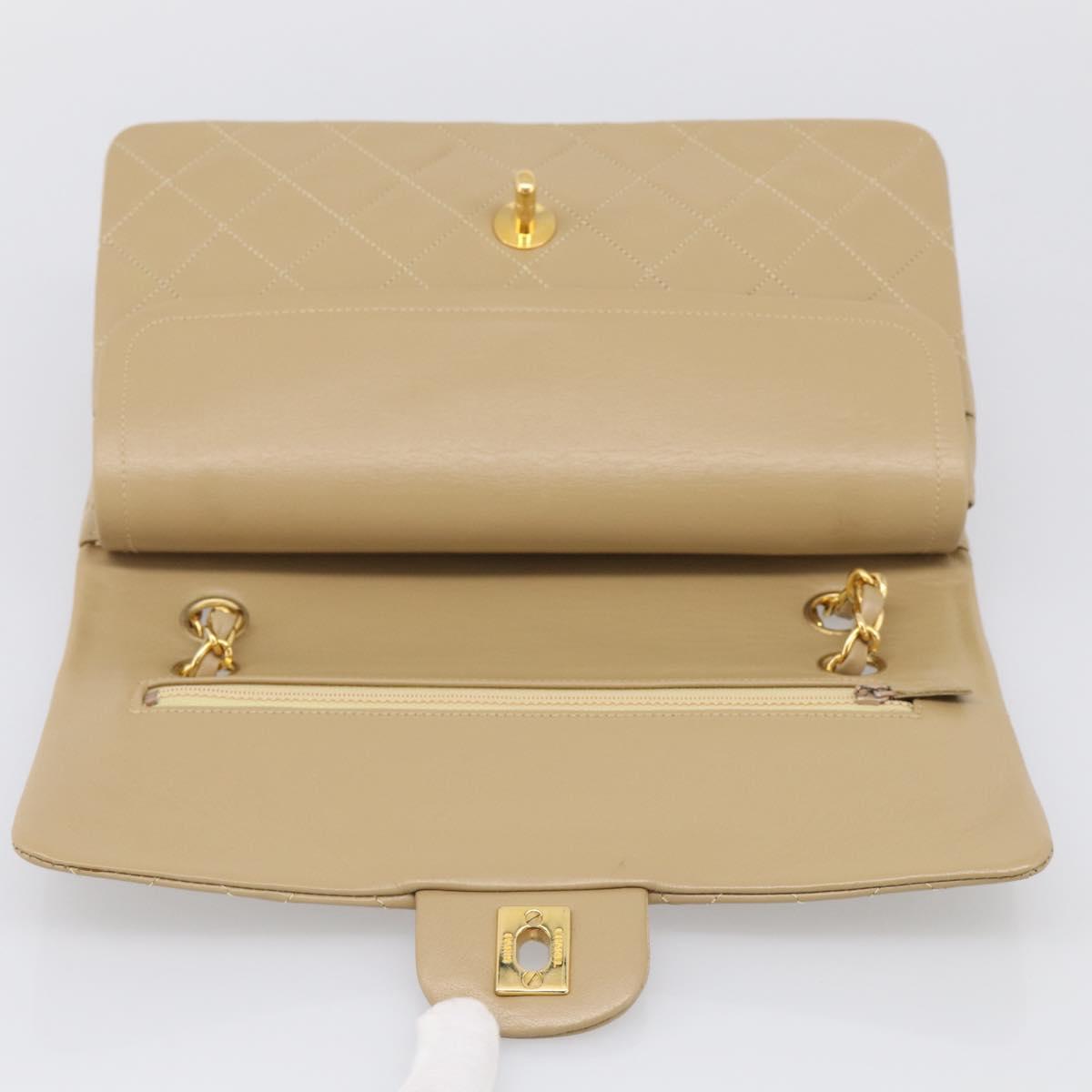 CHANEL Matelasse 25 Chain Shoulder Bag Lamb Skin Beige Gold CC Auth 214025SAM