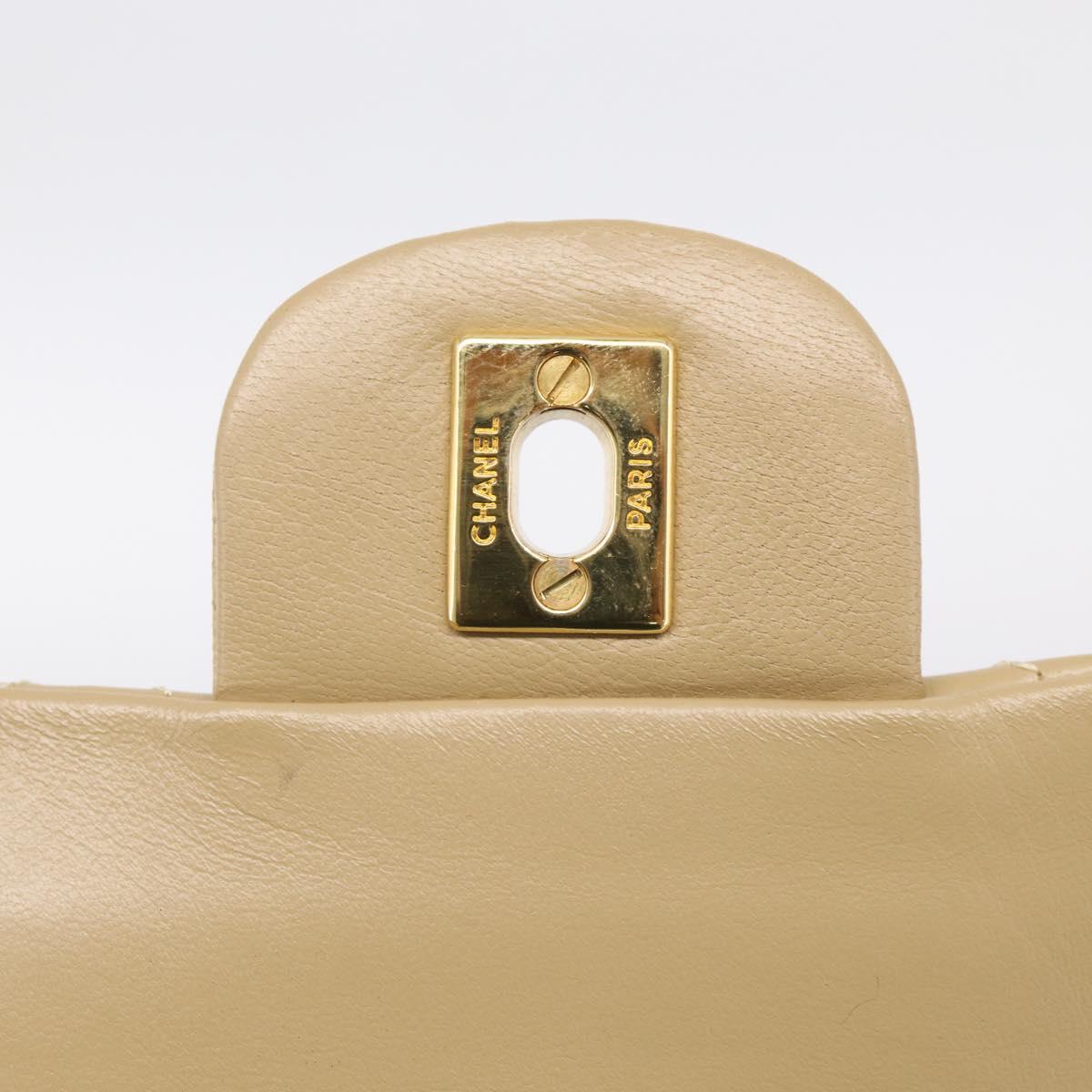 CHANEL Matelasse 25 Chain Shoulder Bag Lamb Skin Beige Gold CC Auth 214025SAM