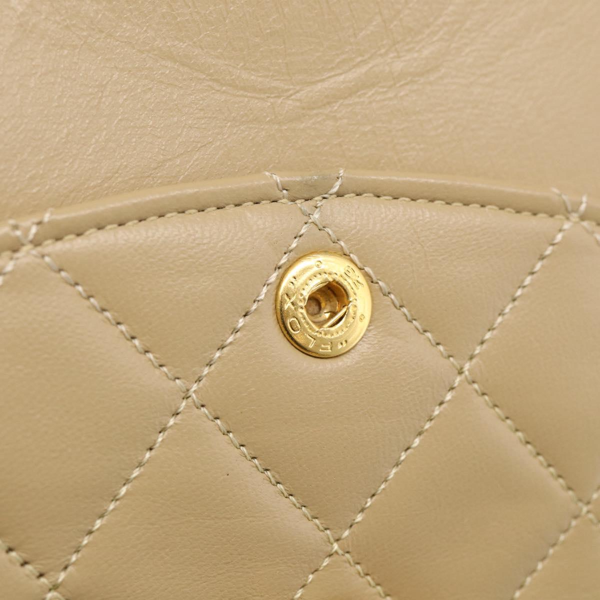 CHANEL Matelasse 25 Chain Shoulder Bag Lamb Skin Beige Gold CC Auth 214025SAM