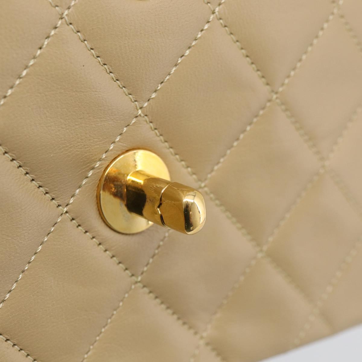 CHANEL Matelasse 25 Chain Shoulder Bag Lamb Skin Beige Gold CC Auth 214025SAM