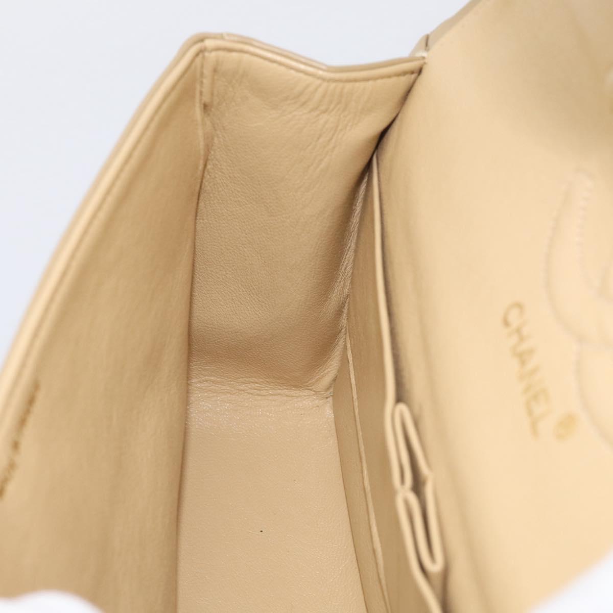 CHANEL Matelasse 25 Chain Shoulder Bag Lamb Skin Beige Gold CC Auth 214025SAM
