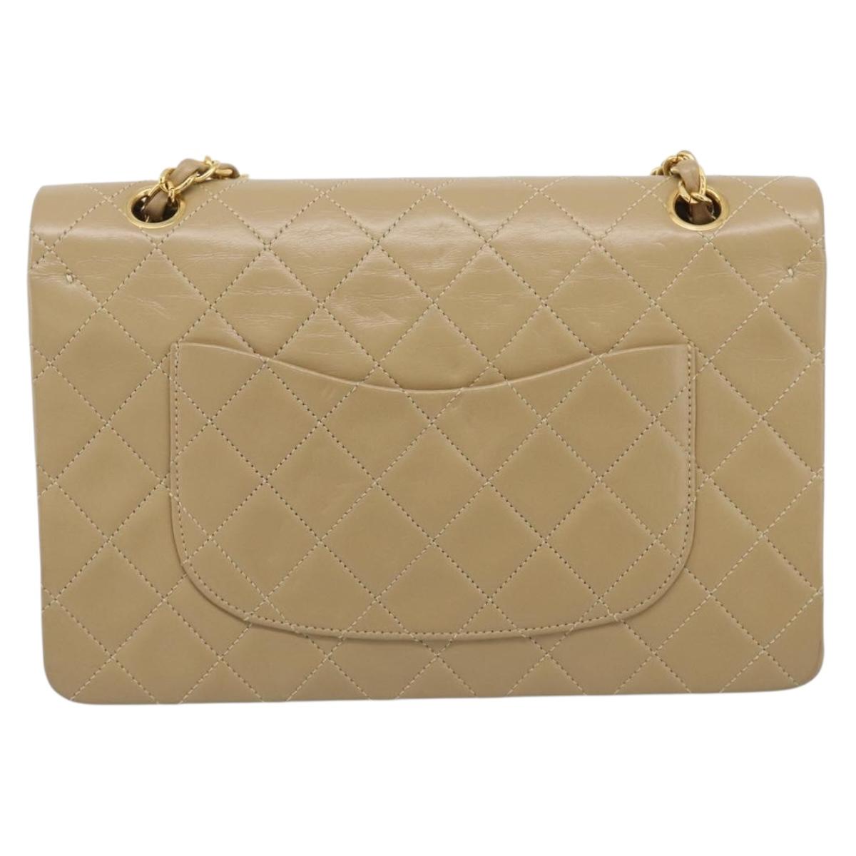 CHANEL Matelasse 25 Chain Shoulder Bag Lamb Skin Beige Gold CC Auth 214025SAM