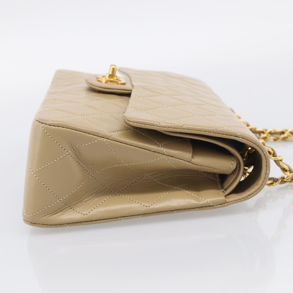 CHANEL Matelasse 25 Chain Shoulder Bag Lamb Skin Beige Gold CC Auth 214025SAM