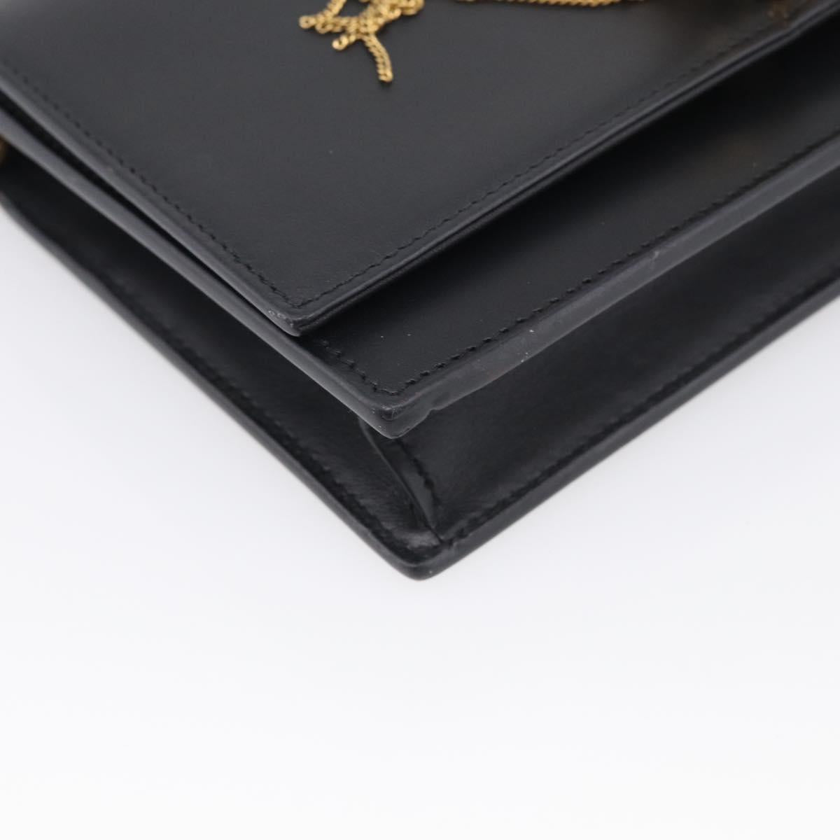 Saint Laurent Kate Chain Wallet Leather Gold Black Auth 214029M