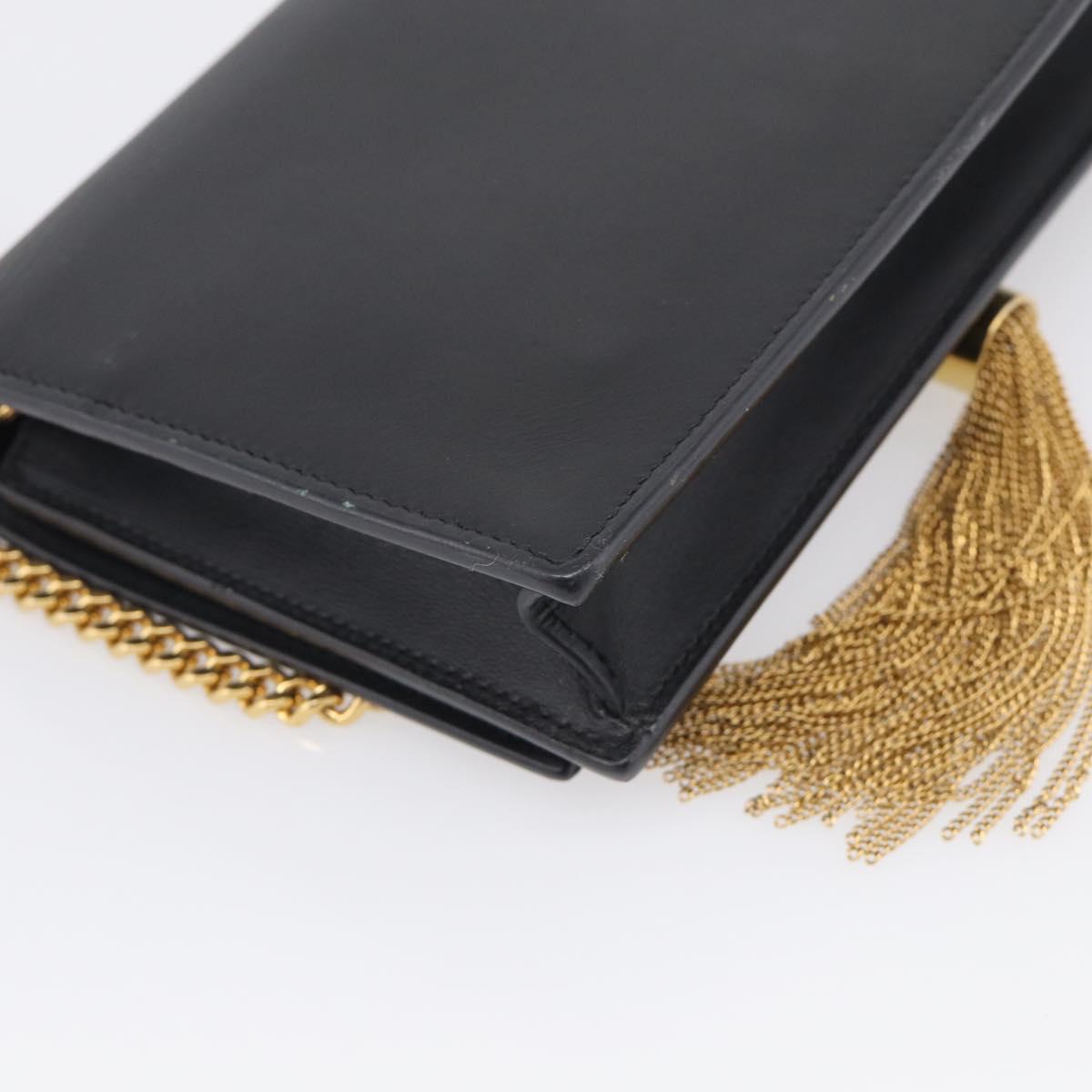 Saint Laurent Kate Chain Wallet Leather Gold Black Auth 214029M