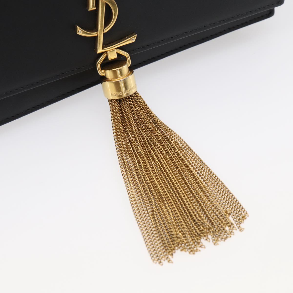 Saint Laurent Kate Chain Wallet Leather Gold Black Auth 214029M