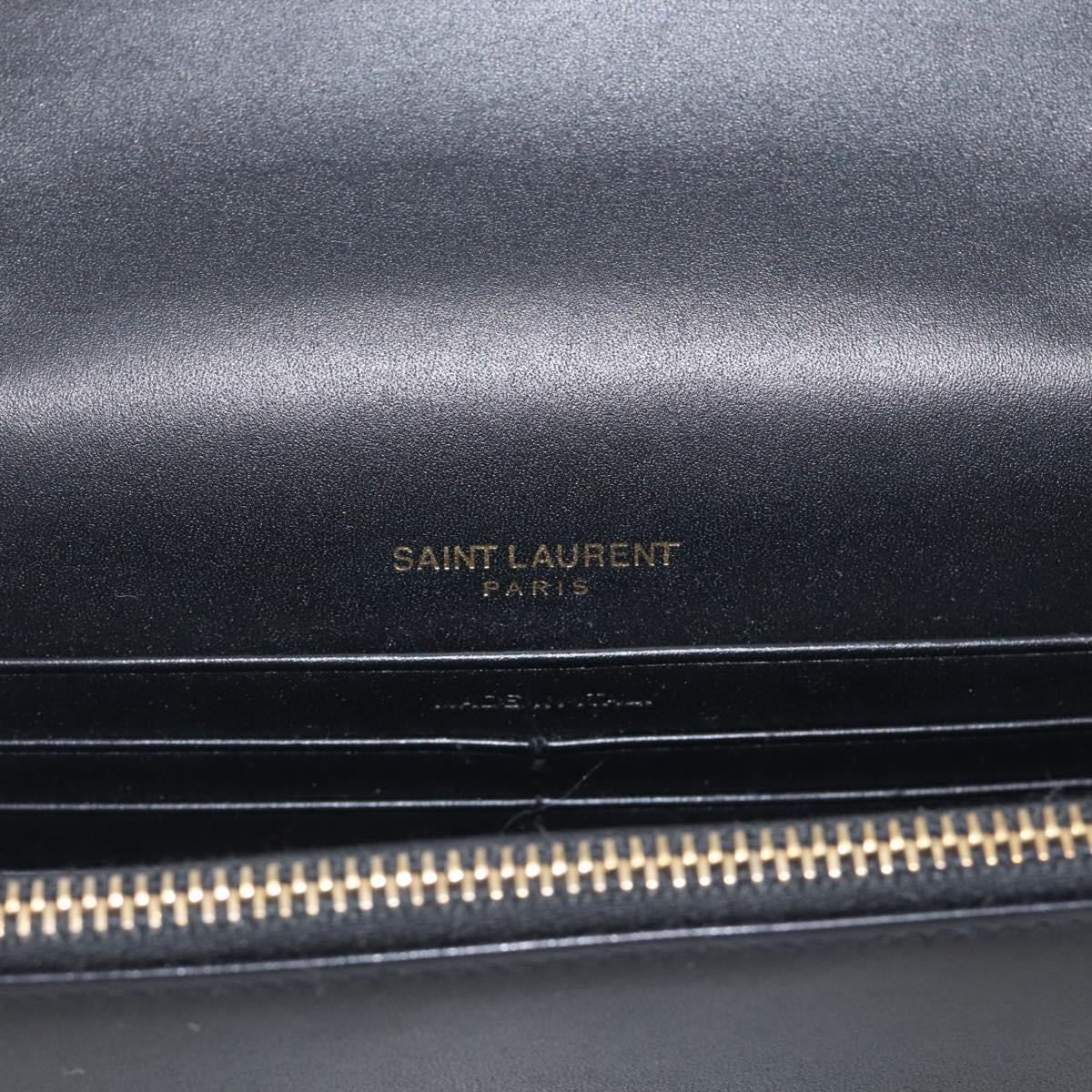 Saint Laurent Kate Chain Wallet Leather Gold Black Auth 214029M