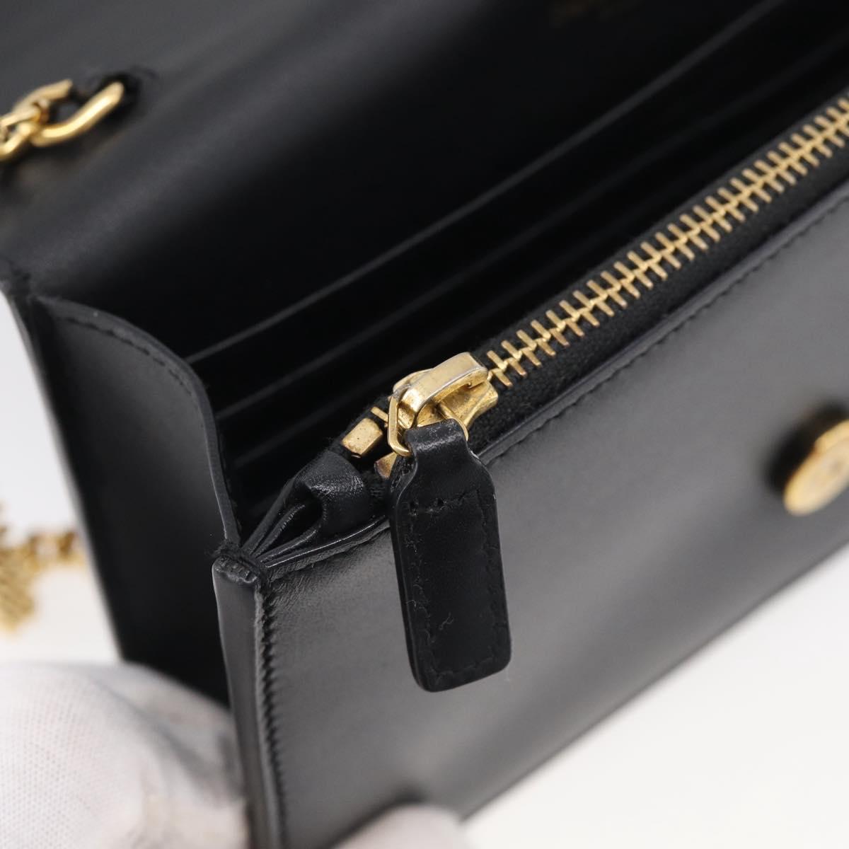 Saint Laurent Kate Chain Wallet Leather Gold Black Auth 214029M