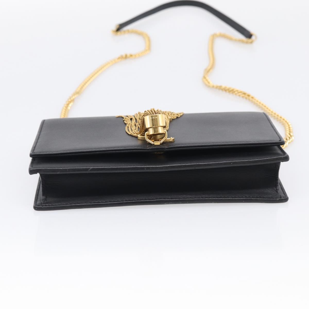 Saint Laurent Kate Chain Wallet Leather Gold Black Auth 214029M