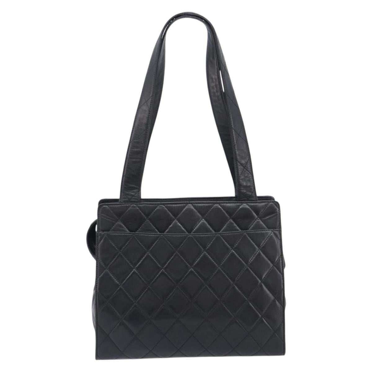 CHANEL Matelasse Tote Bag Lamb Skin Black Silver CC Auth 214030V