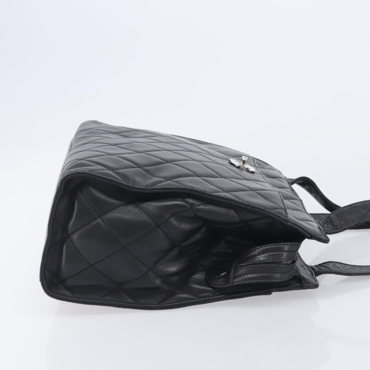 CHANEL Matelasse Tote Bag Lamb Skin Black Silver CC Auth 214030V
