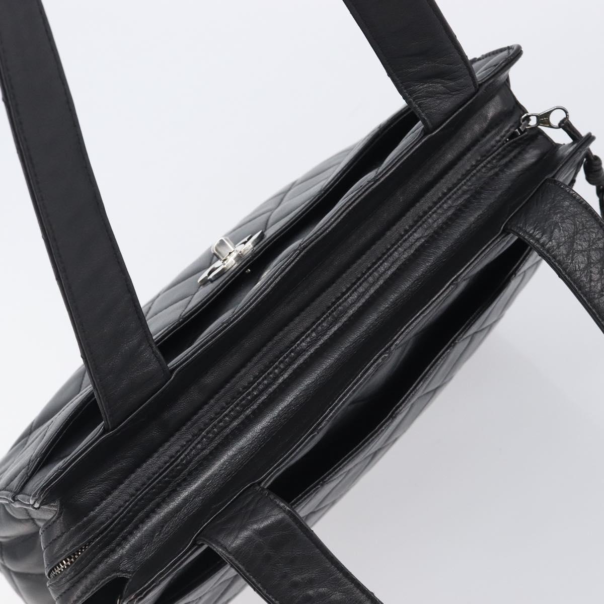CHANEL Matelasse Tote Bag Lamb Skin Black Silver CC Auth 214030V