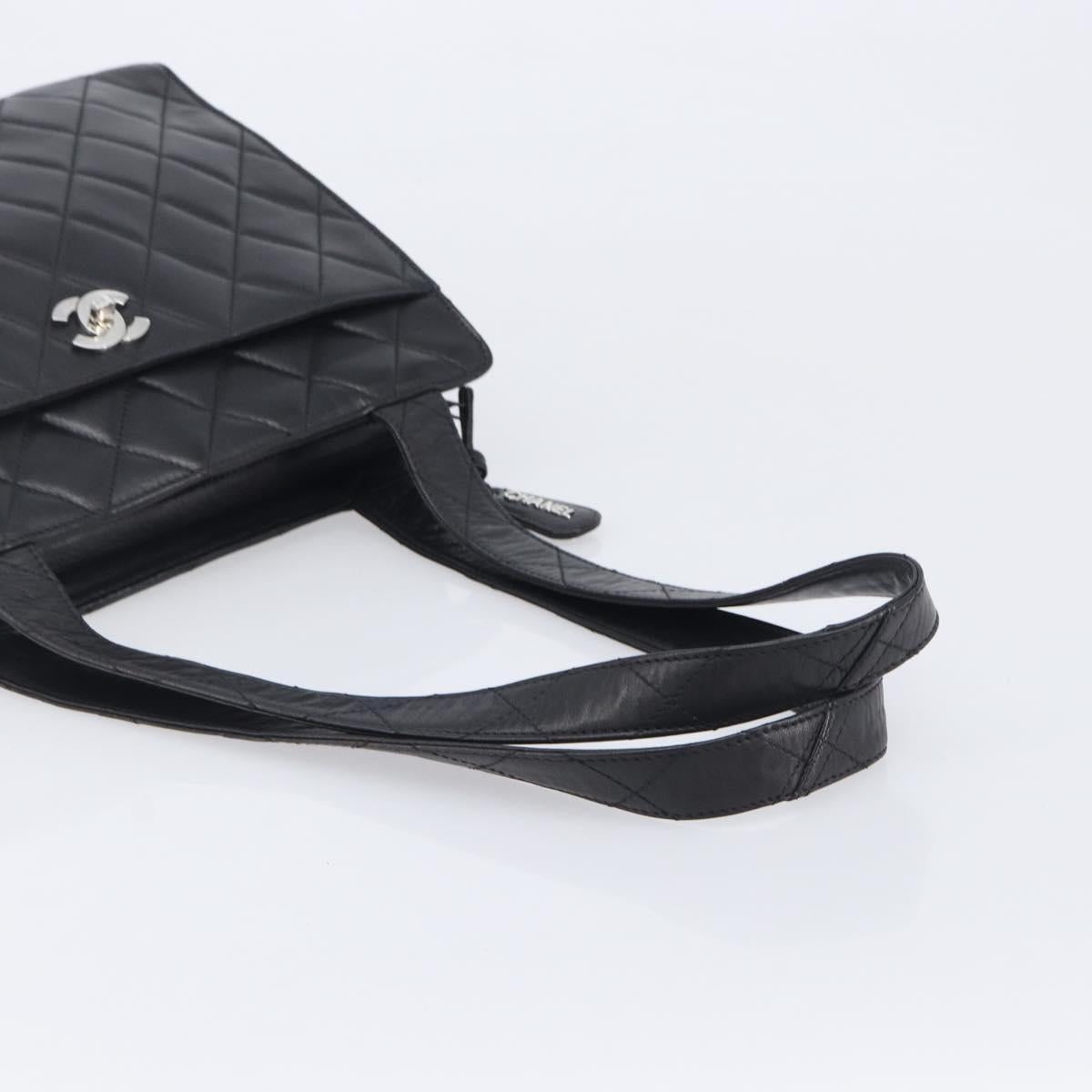 CHANEL Matelasse Tote Bag Lamb Skin Black Silver CC Auth 214030V