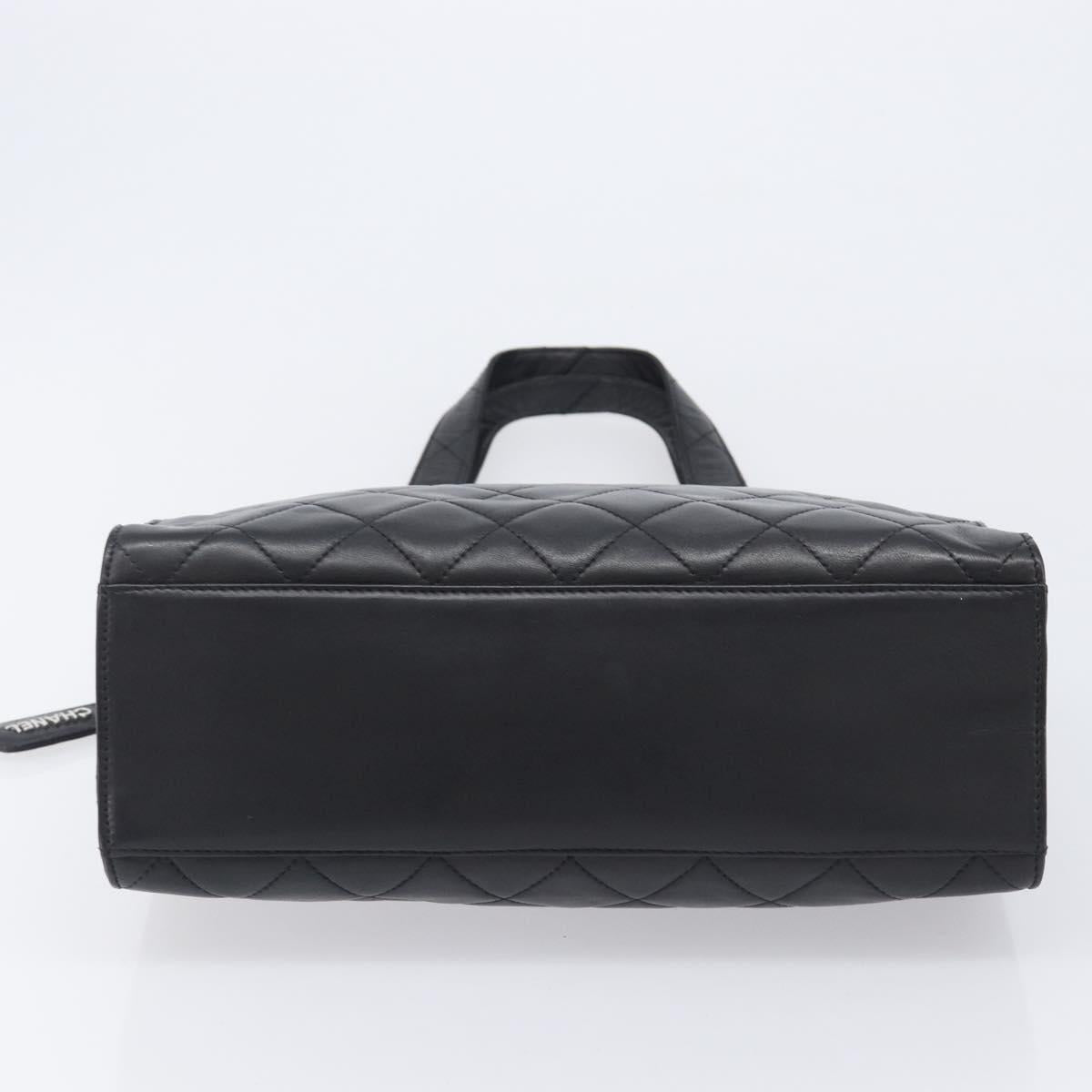 CHANEL Matelasse Tote Bag Lamb Skin Black Silver CC Auth 214030V