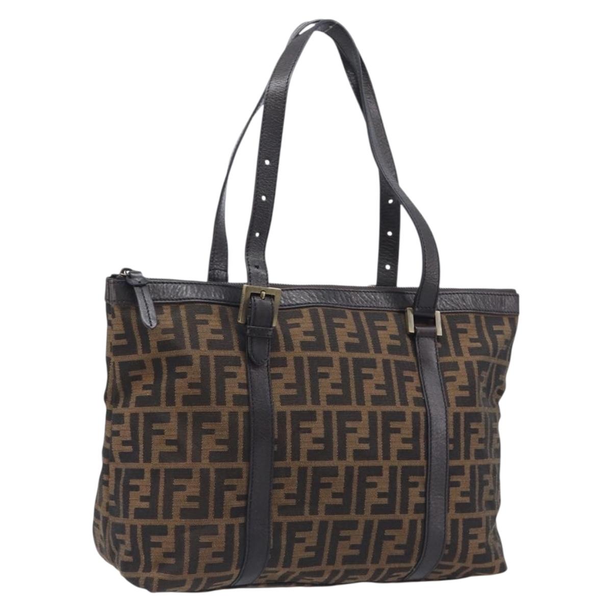 FENDI Zucca Canvas Tote Bag Brown Black Auth 214039V