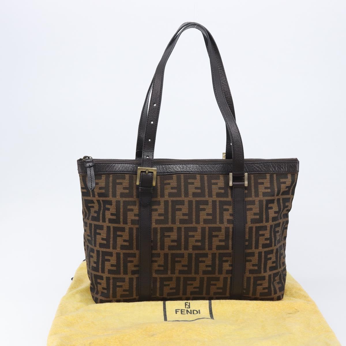 FENDI Zucca Canvas Tote Bag Brown Black Auth 214039V