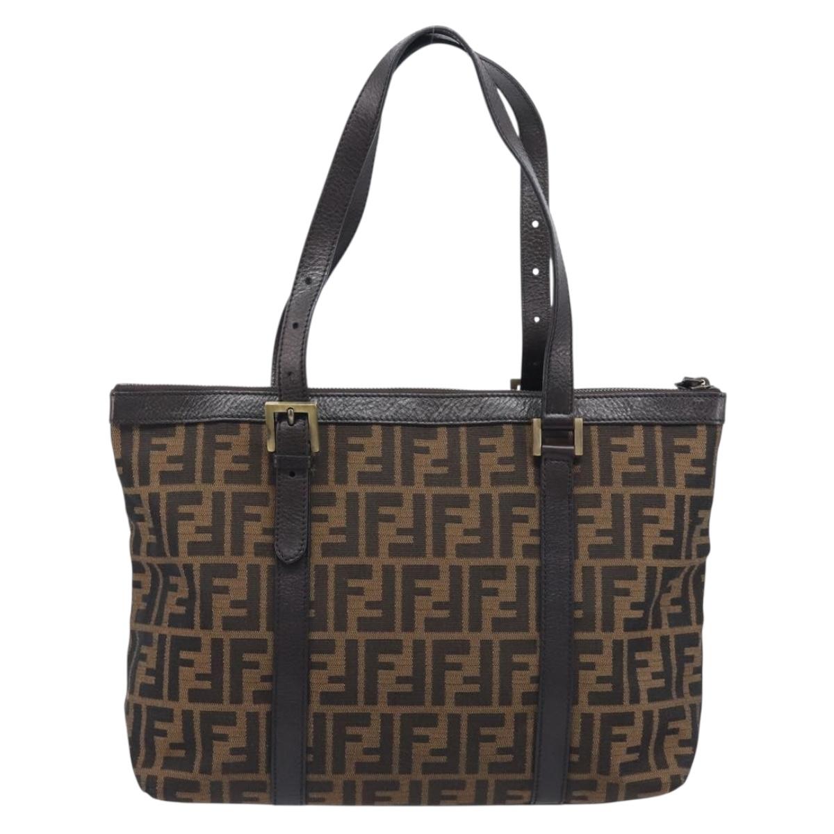 FENDI Zucca Canvas Tote Bag Brown Black Auth 214039V