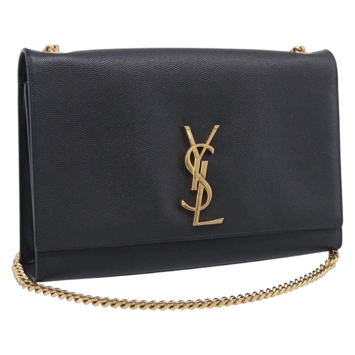 Saint Laurent Kate Chain Shoulder Bag Leather Black Gold Auth 214040M