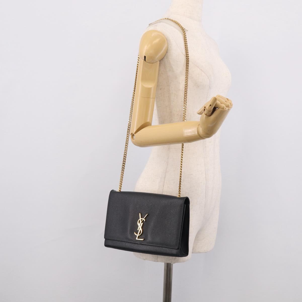 Saint Laurent Kate Chain Shoulder Bag Leather Black Gold Auth 214040M