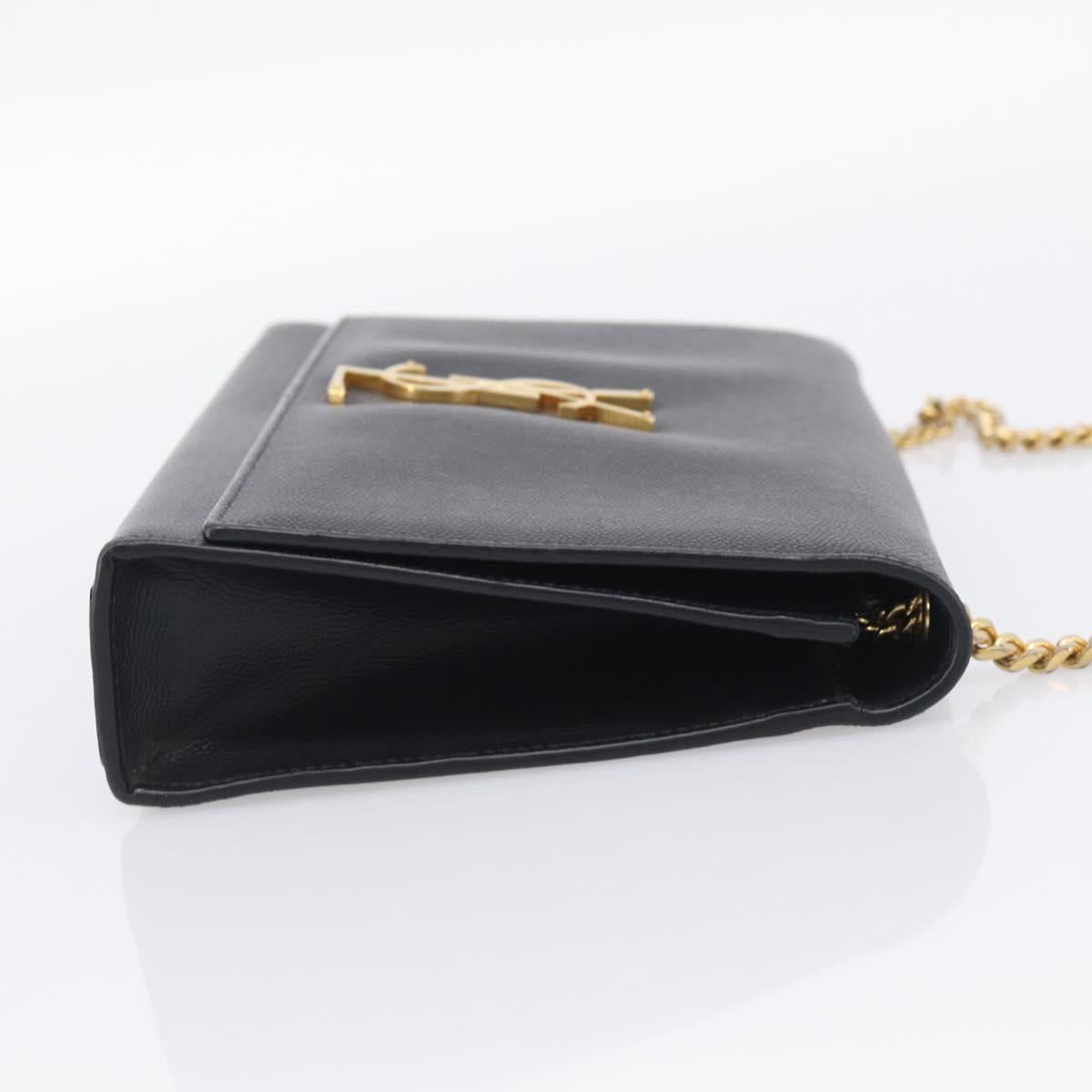 Saint Laurent Kate Chain Shoulder Bag Leather Black Gold Auth 214040M