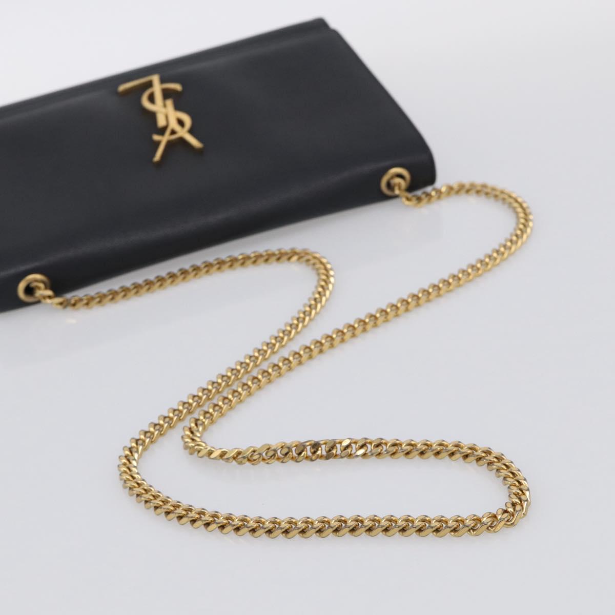 Saint Laurent Kate Chain Shoulder Bag Leather Black Gold Auth 214040M