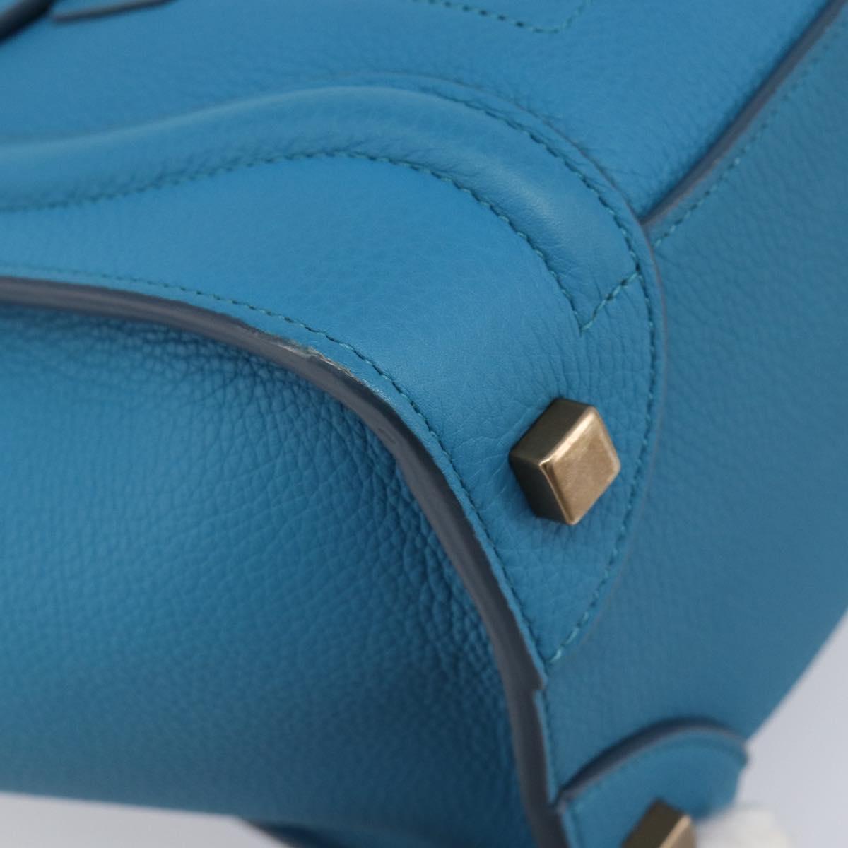 CELINE Luggage Micro Shopper Hand Bag Leather Blue Gold Auth 214041SAM