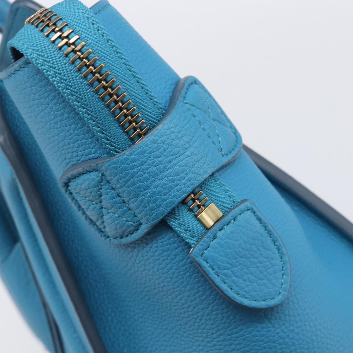 CELINE Luggage Micro Shopper Hand Bag Leather Blue Gold Auth 214041SAM