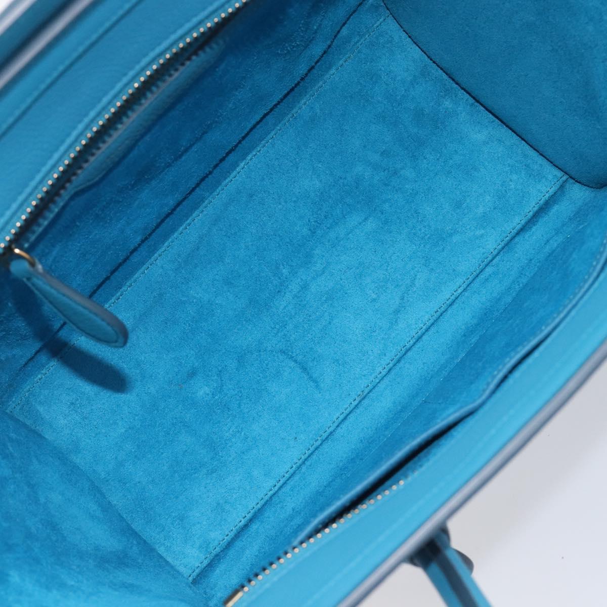 CELINE Luggage Micro Shopper Hand Bag Leather Blue Gold Auth 214041SAM