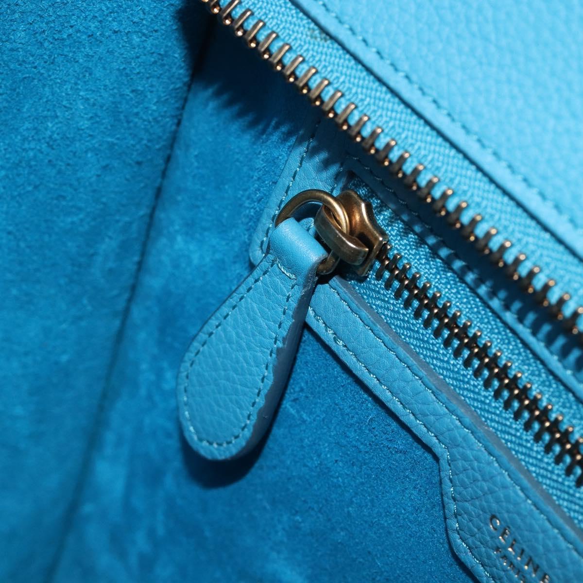 CELINE Luggage Micro Shopper Hand Bag Leather Blue Gold Auth 214041SAM