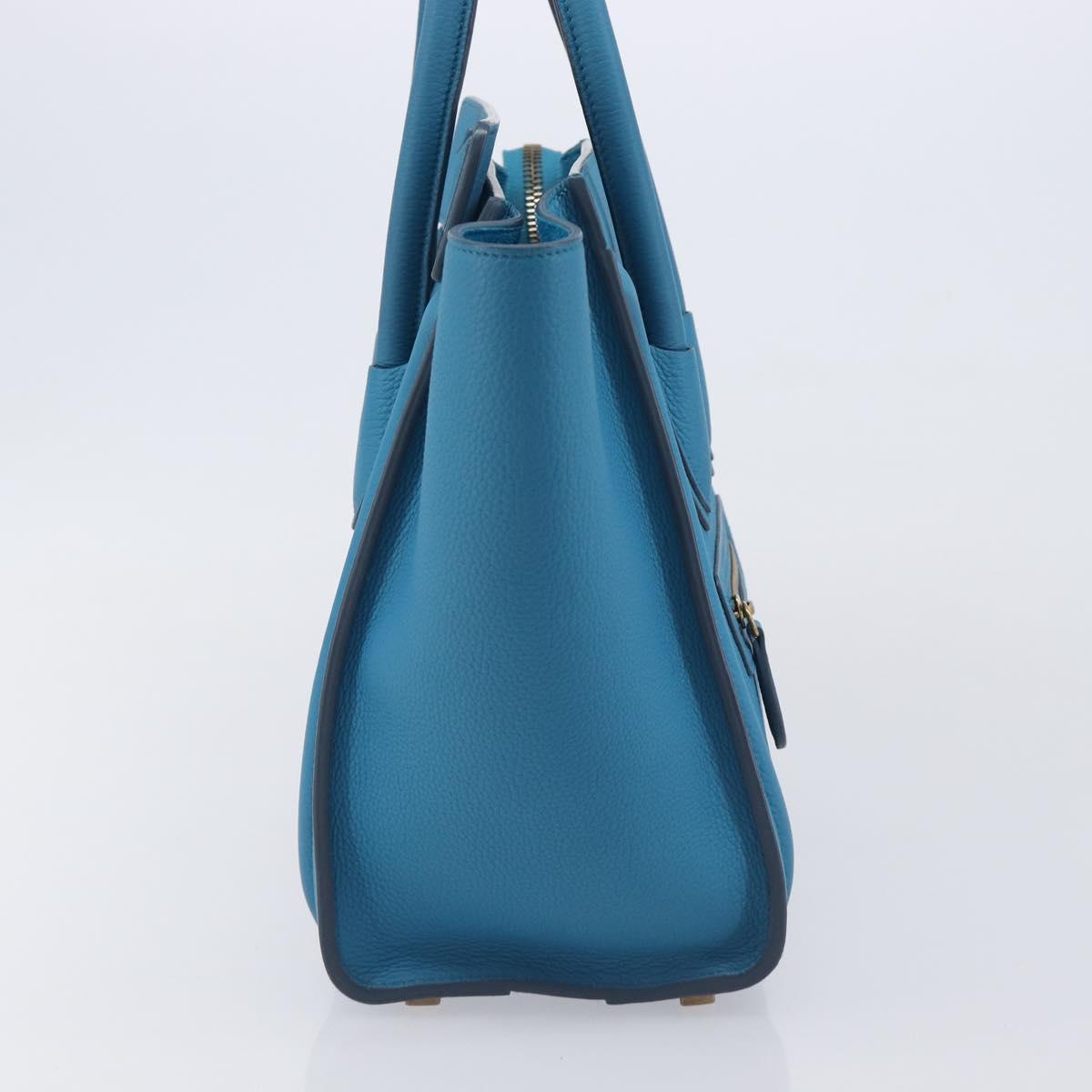 CELINE Luggage Micro Shopper Hand Bag Leather Blue Gold Auth 214041SAM