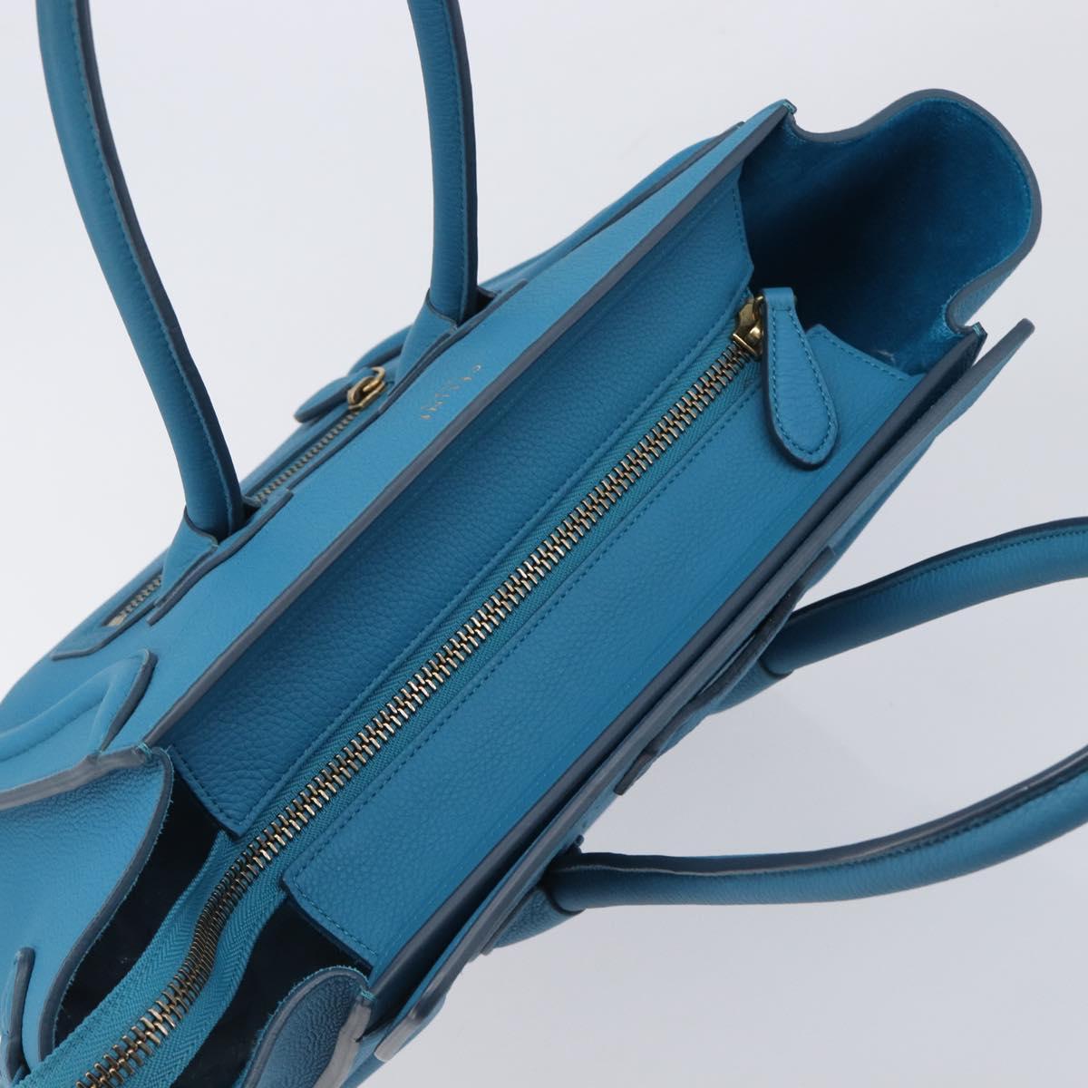 CELINE Luggage Micro Shopper Hand Bag Leather Blue Gold Auth 214041SAM