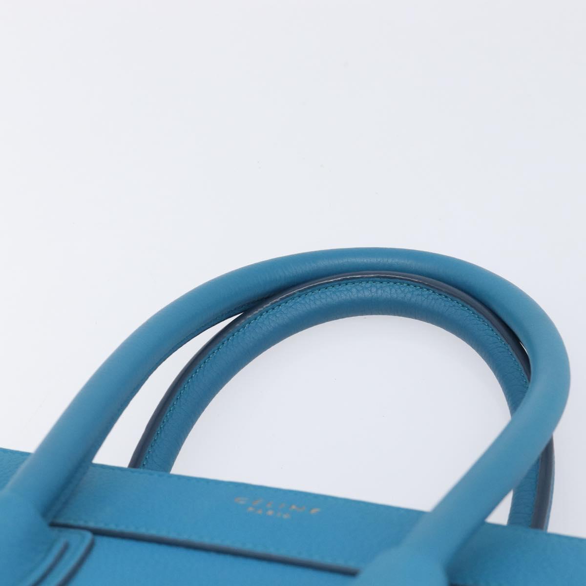 CELINE Luggage Micro Shopper Hand Bag Leather Blue Gold Auth 214041SAM