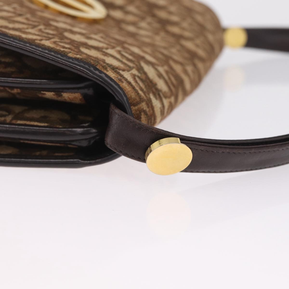 Christian Dior Trotter Canvas Shoulder Bag Beige Gold Auth 214042