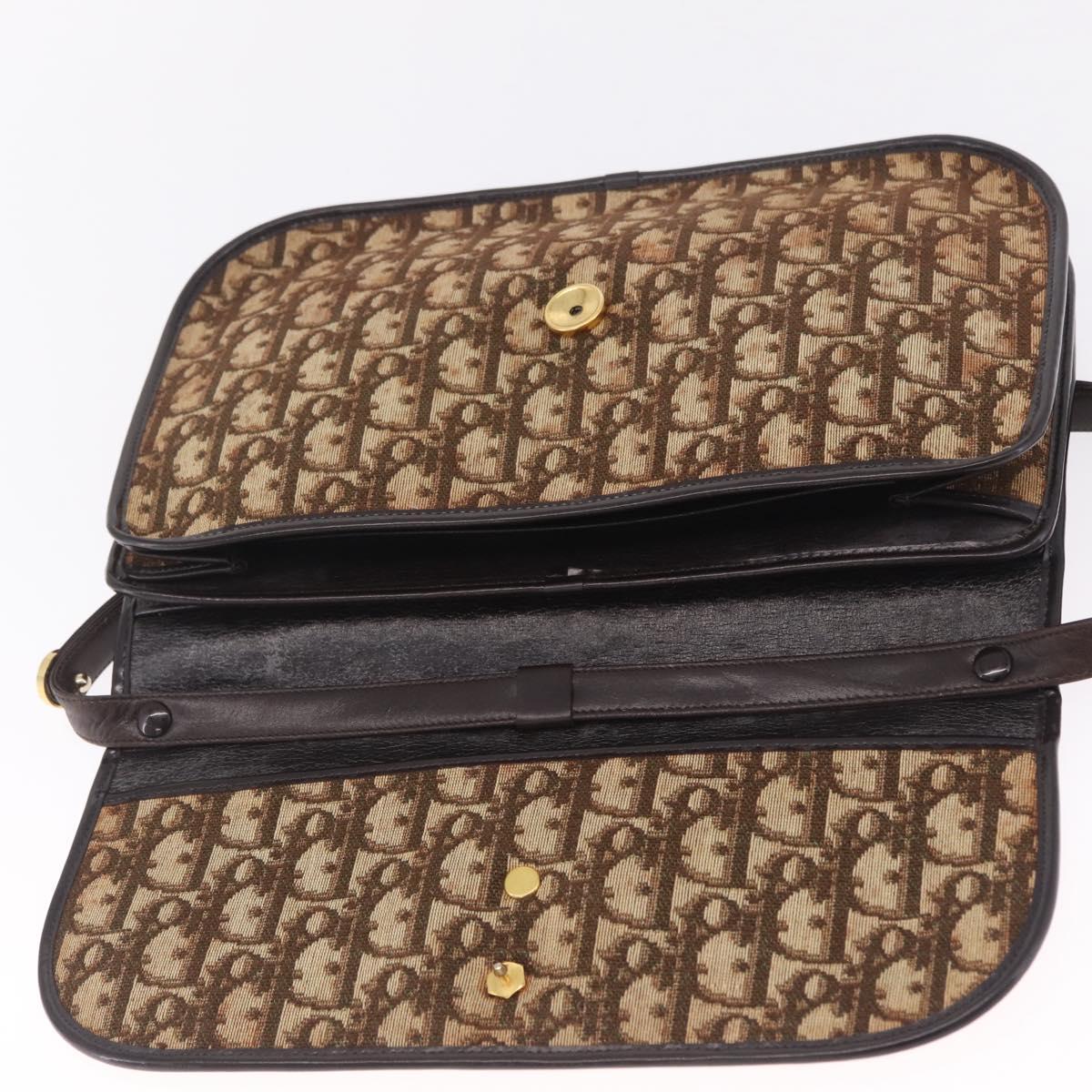 Christian Dior Trotter Canvas Shoulder Bag Beige Gold Auth 214042