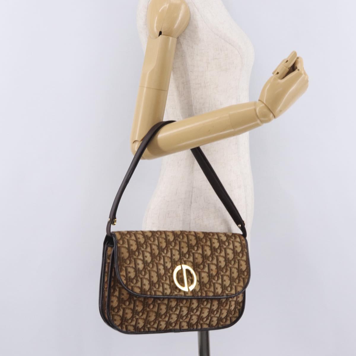Christian Dior Trotter Canvas Shoulder Bag Beige Gold Auth 214042