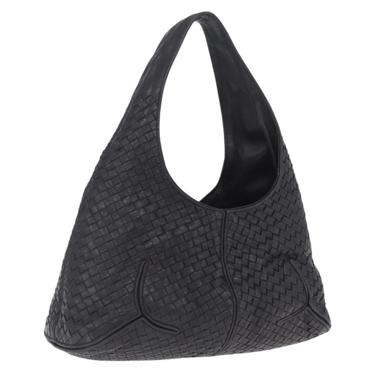 Bottega Veneta INTRECCIATO Shoulder Bag Leather Black 145552 Auth 214044V