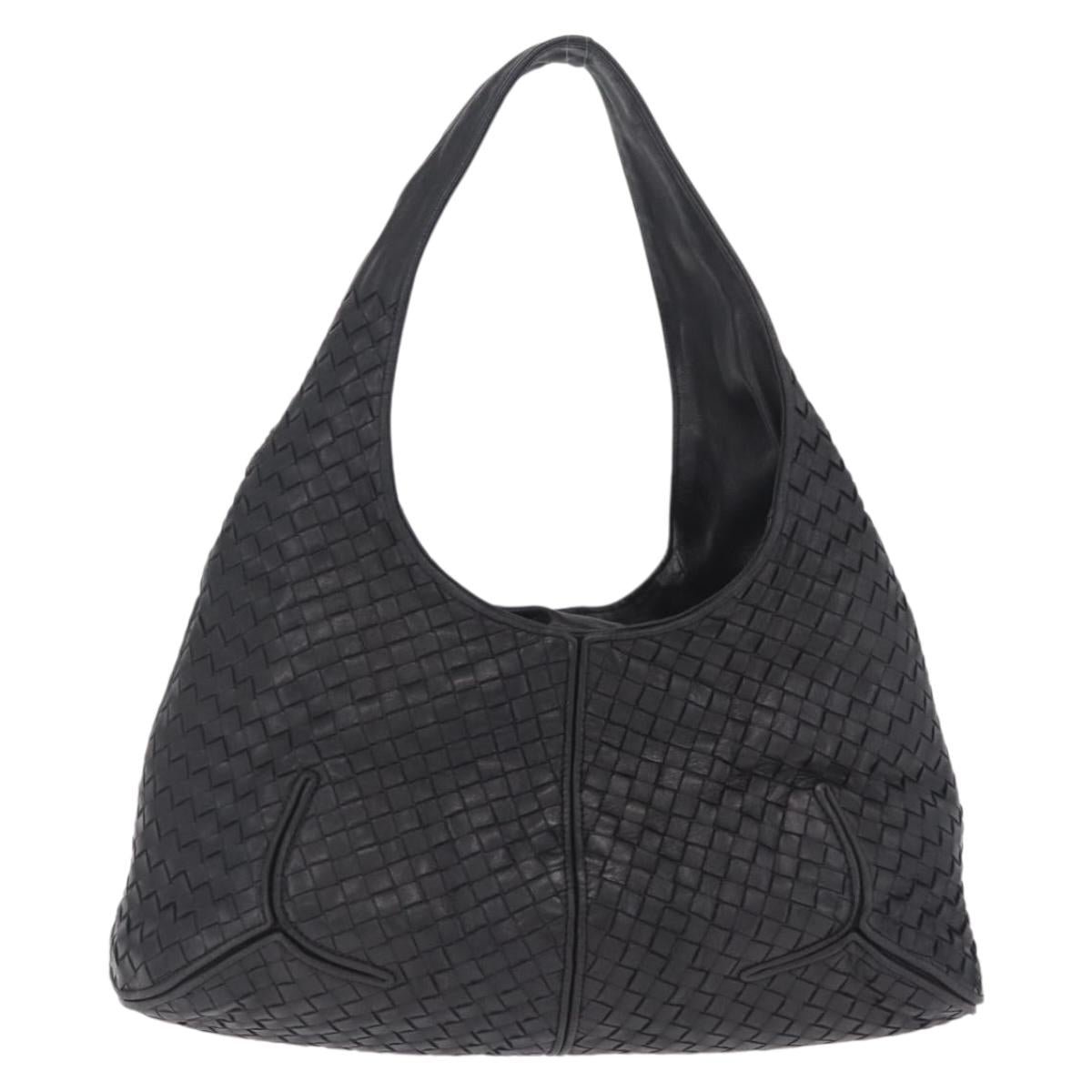 Bottega Veneta INTRECCIATO Shoulder Bag Leather Black 145552 Auth 214044V