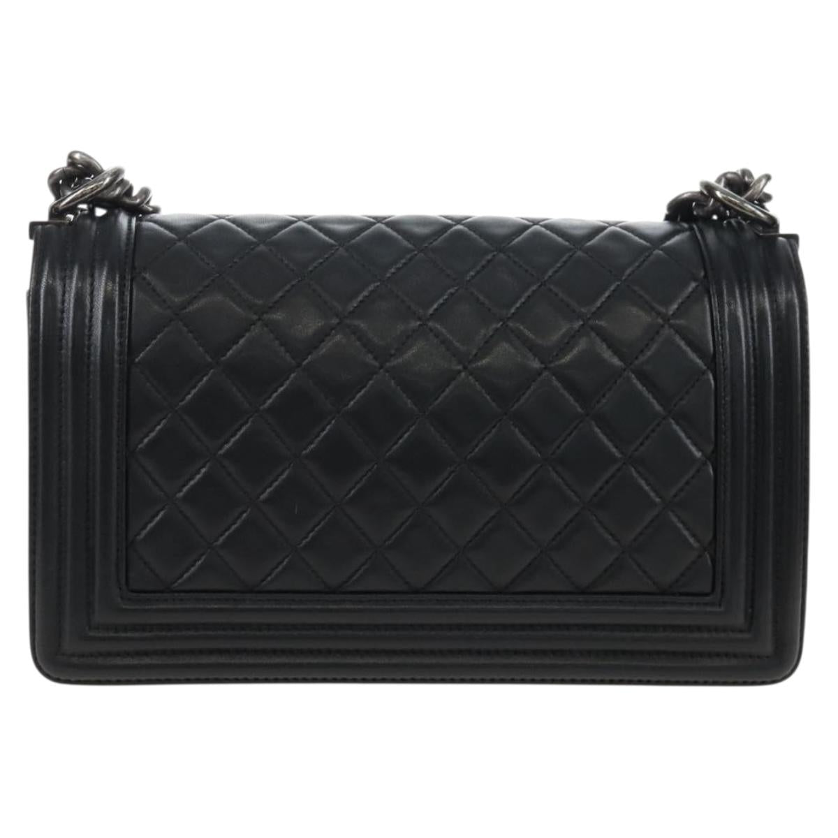CHANEL Boy Chanel Chain Shoulder Bag Lamb Skin Black Silver CC Auth 214047SAM