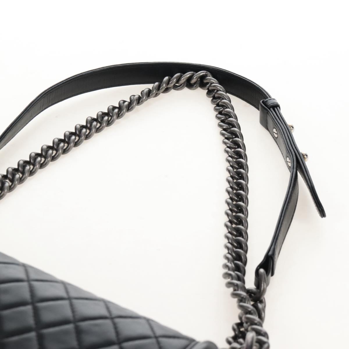 CHANEL Boy Chanel Chain Shoulder Bag Lamb Skin Black Silver CC Auth 214047SAM