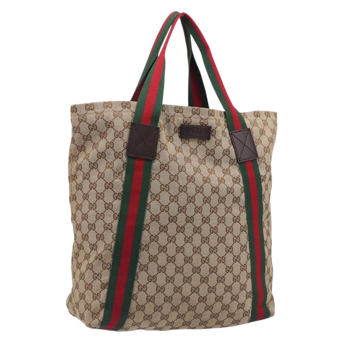 GUCCI GG Canvas Web Sherry Line Tote Bag Beige 189669 Auth 214049V
