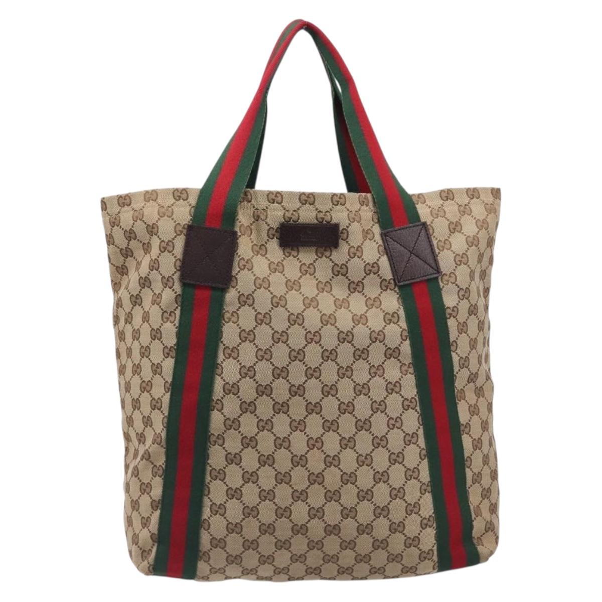 GUCCI GG Canvas Web Sherry Line Tote Bag Beige 189669 Auth 214049V