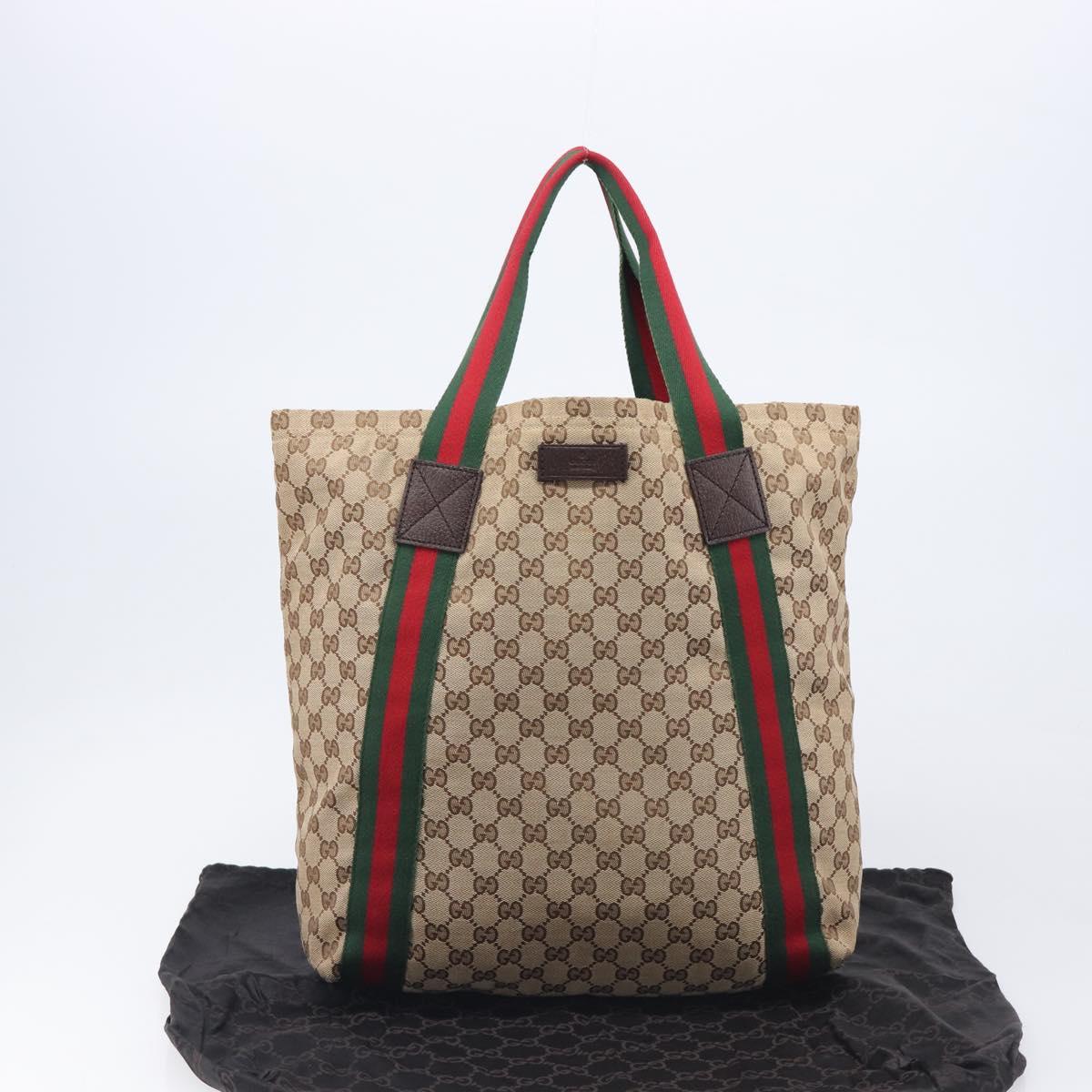 GUCCI GG Canvas Web Sherry Line Tote Bag Beige 189669 Auth 214049V