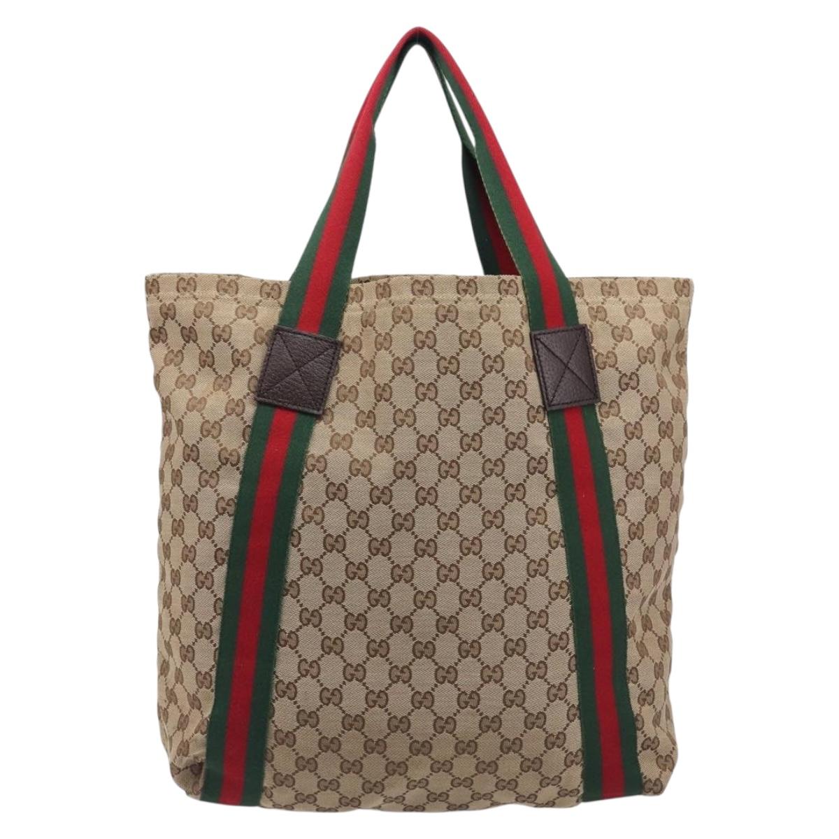GUCCI GG Canvas Web Sherry Line Tote Bag Beige 189669 Auth 214049V