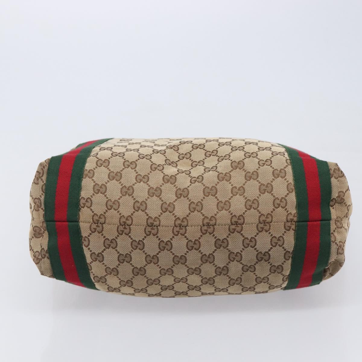 GUCCI GG Canvas Web Sherry Line Tote Bag Beige 189669 Auth 214049V