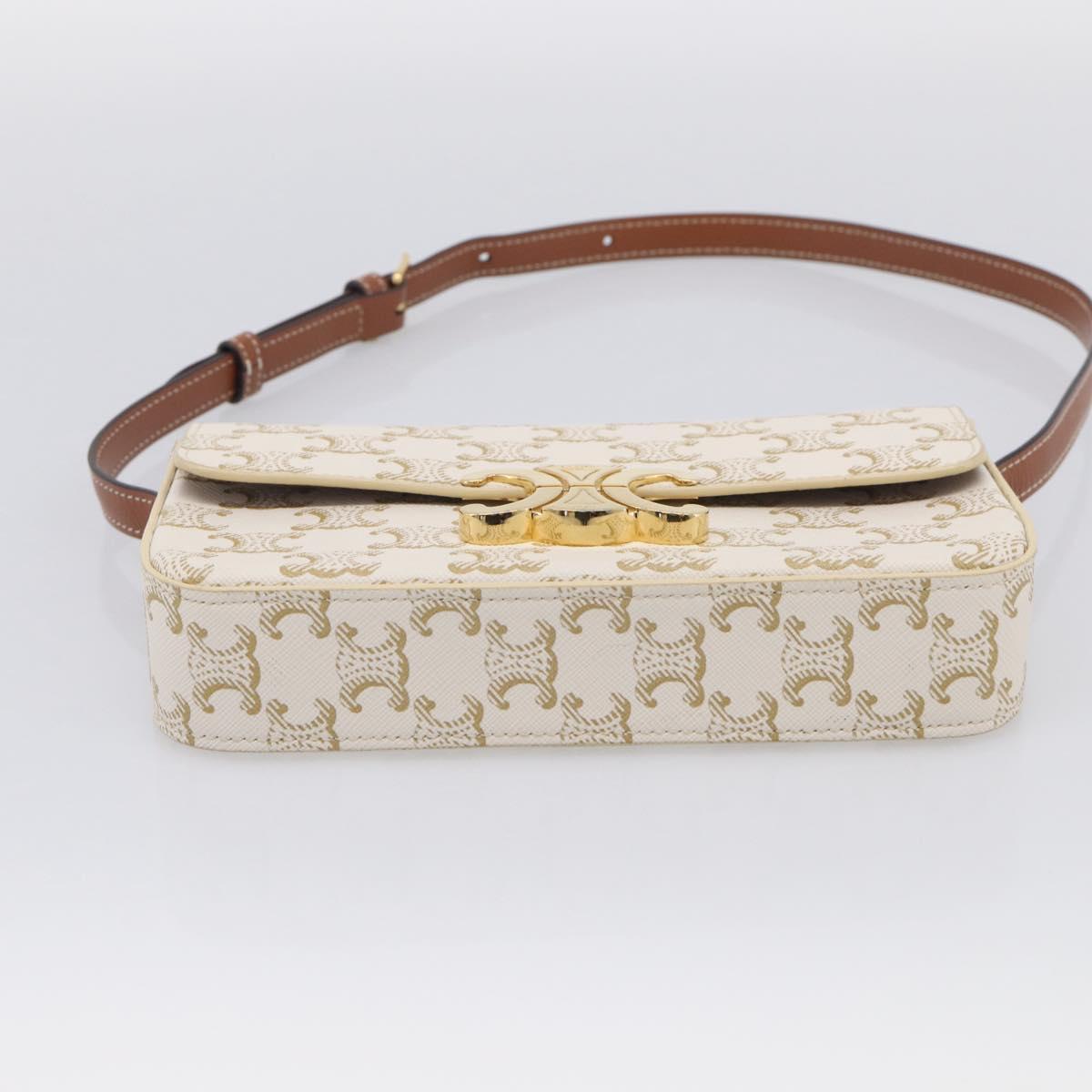 CELINE Triomphe Claude Shoulder Bag Leather White Gold Auth 214052M