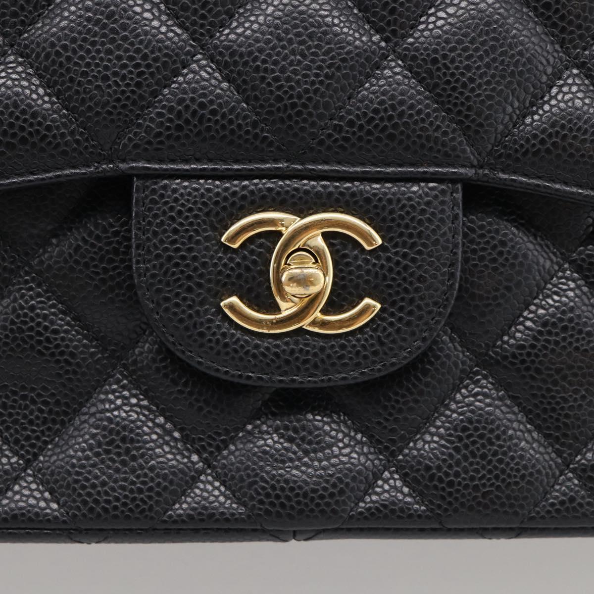 CHANEL Big Matelasse30 Chain Bag Caviar Skin Black Gold CC Auth 214053SAM