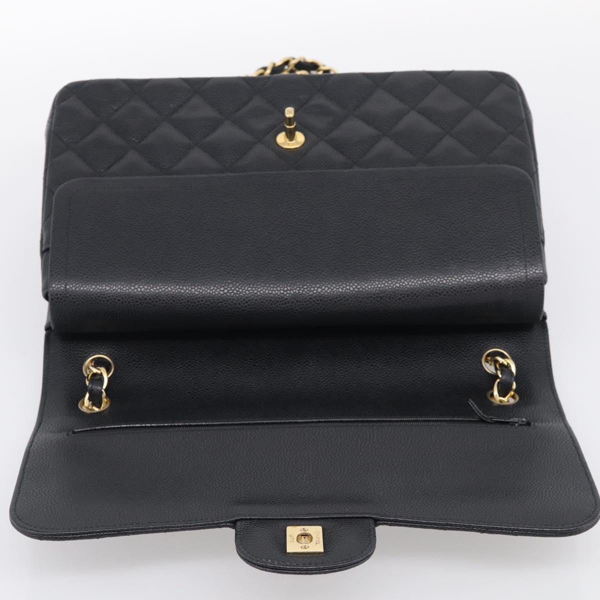CHANEL Big Matelasse30 Chain Bag Caviar Skin Black Gold CC Auth 214053SAM
